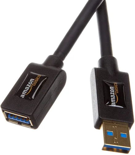 Amazon Basics Cable de extensión USB-A 3.0, 4.8Gbps de alta velocidad, conectores chapados en oro macho a hembra, 3.3 pies, negro