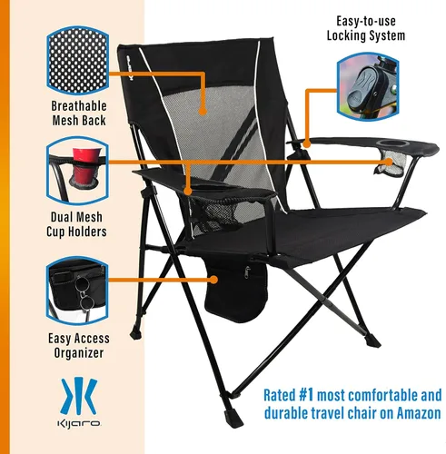 Miniatura 4 de Kijaro - Silla de campamento plegable, Vik Black, poliéster, malla, acero, portátil, duradera, unisex Vik Negro