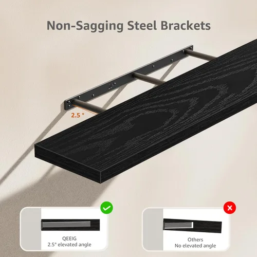Miniatura 4 de QEEIG Estantes Flotantes para Pared de 47.2" Extra Largos - Estante Montado en la Pared Baño Cocina Sala de Estar Dormitorio Casa de Campo C. negro