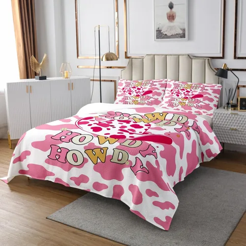 Miniatura 3 de Colcha de vaqueras occidentales para niños, tamaño individual, con estampado de piel de vaca rosa, decoración de habitación de niños y adultos