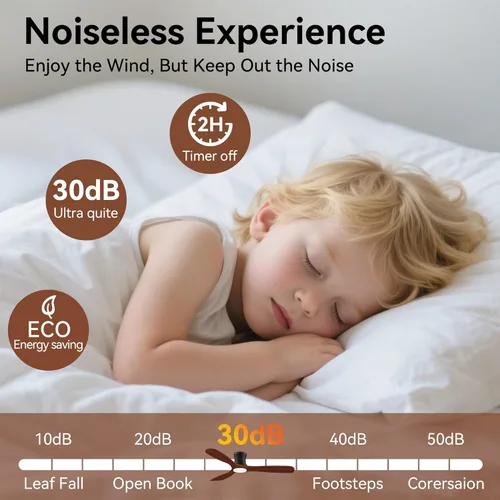 Miniatura 6 de Ventiladores de techo inteligentes de perfil bajo de 52 pulgadas con luces y control remoto, 3 aspas de madera, motor de CC silencioso, ventilador