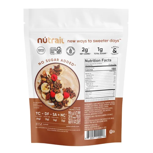 Miniatura 3 de NuTrail Cereal de granola de nuez, chocolate negro, sin azúcar añadido, keto, bajo en carbohidratos, sin gluten, sin granos, desayuno saludable, 8