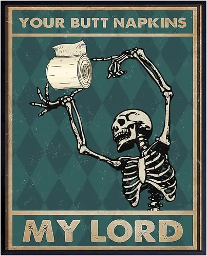Your Butt Napkins My Lord - Divertida decoración de pared de baño - Decoración de esqueleto - Arte gótico para pared de baño - Decoración de baño -