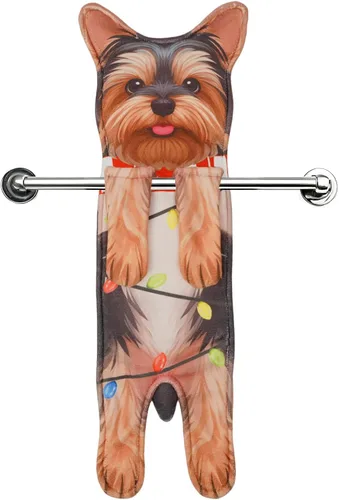 GPGHE Regalos de Navidad Yorkie Dog Toallas de mano divertidas y lindas toallas de cocina para perros, regalo de cumpleaños y Año Nuevo para mujeres