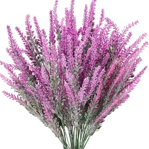8 paquetes de flores artificiales artificiales de color lavanda, plantas de plástico sintético para decoración del hogar, boda, cocina, jardín,