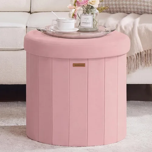 Miniatura 6 de SONGMICS Colección Mazie - Otomana de almacenamiento redonda, taburete reposapiés plegable con tapa extraíble, fácil montaje, taburete de terciopelo
