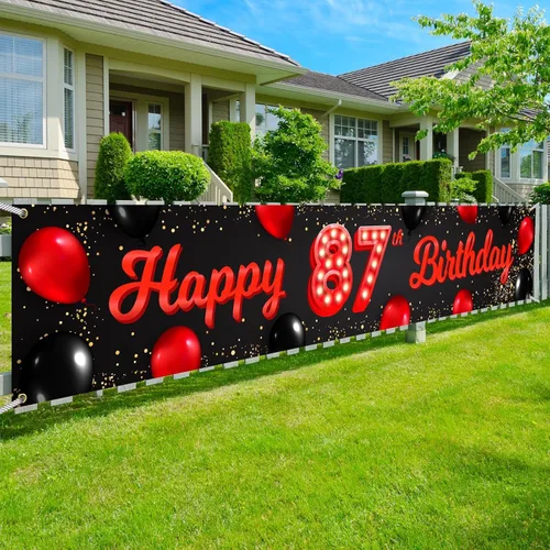 Miniatura 93 de Cartel de feliz cumpleaños número 10 color rojo y negro, globos para decoración temática para patio, jardín, niñas, mujeres, princesas, decoraciones