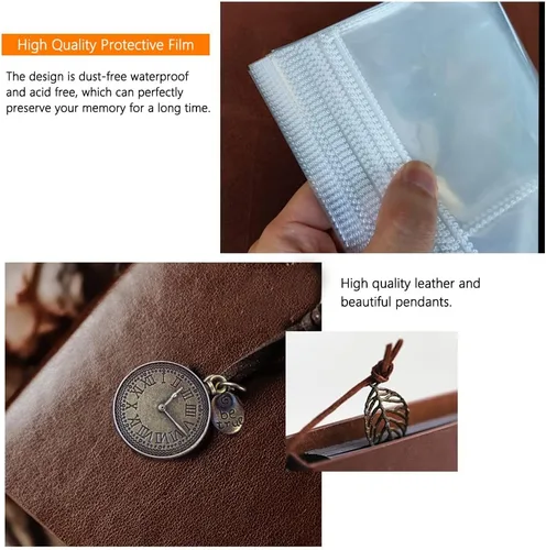 Miniatura 5 de Álbum de fotos de 4 x 6 pulgadas, 160 fotos, álbumes de fotos de cuero con espacio de escritura con 30 papeles de escritura, viajes, familia, boda