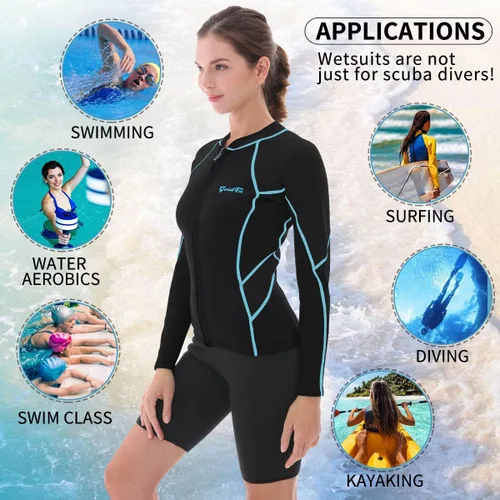 Miniatura 4 de GoldFin Top de Traje de Neopreno para Mujer, Chaqueta de Trajes de Neopreno de 0.079 pulgadas Manga Larga Tops de Neopreno para Aeróbicos Acuáticos