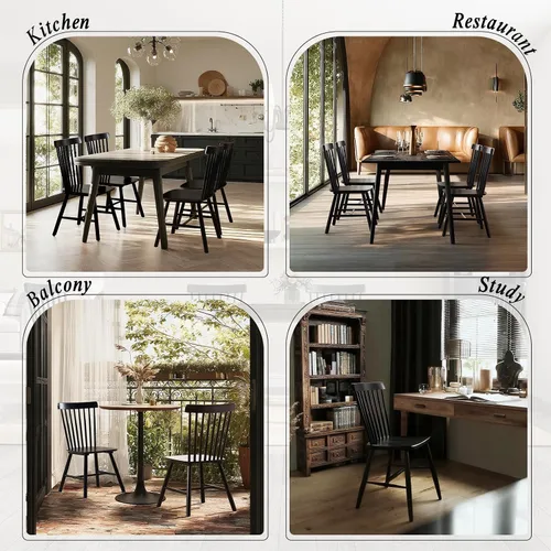 Miniatura 3 de Juego de 4 sillas de comedor Windsor, sillas de cocina de estilo granja con respaldo de vástago, sillas laterales de madera maciza sin brazos