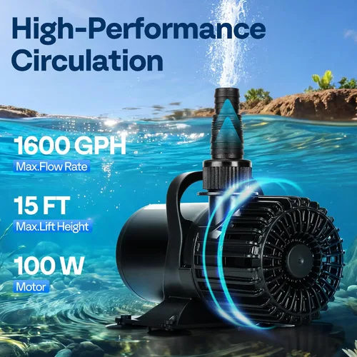 Miniatura 2 de VIVOHOME - Bomba de agua sumergible eléctrica de 100W y 1600GPH para estanque de koi, piscina, cascada, fuentes, pecera y acuario