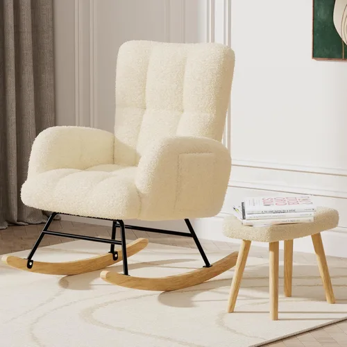 Miniatura 9 de LUCKLIFE Mecedora para guardería, silla mecedora tapizada de peluche con respaldo alto, silla de lectura, sillas mecedoras modernas con bolsillos
