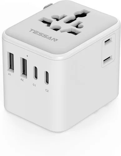 Miniatura 14 de TESSAN Adaptador de viaje universal, adaptador de corriente internacional con 4 puertos USB (1 USB C), adaptador de enchufe mundial cargador
