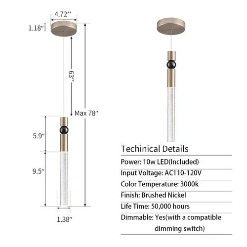Miniatura 6 de JoollySun Mini lámpara colgante de cristal: 1 luz regulable colgante LED para baño de isla de cocina - oro pulido
