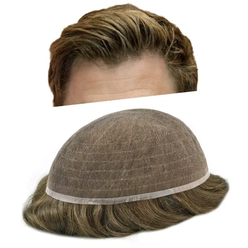 Miniatura 19 de PUNRU HAIR Completo Swiss Lace Toupee para hombres Sistema de cabello humano real Sistema de reemplazo de cabello humano para hombre Toupee