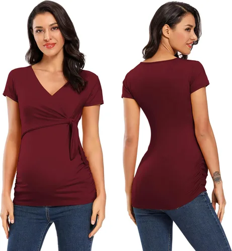 Miniatura 2 de Glampunch Camisas de maternidad para mujer, manga corta y larga, con lazo frontal, tops de maternidad