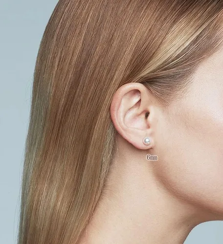 Miniatura 5 de Aretes pequeños de perlas de plata de ley redondos de 0.118in AAAA blanco perlas de agua dulce, Perla, nácar