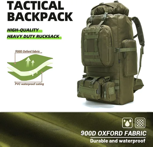 Miniatura 2 de Mochila de senderismo para acampar de 100L, mochila táctica militar Molle, mochila de senderismo ligera impermeable, Verde militar, Grande