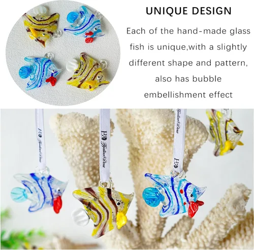 Miniatura 6 de Juego de 2 adornos de cristal soplado de peces tropicales para la colección del árbol de Navidad, arte de cristal marino, adornos decorativos