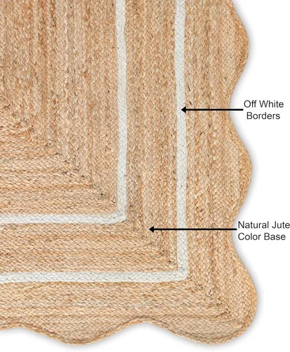 Miniatura 2 de Alfombra de Yute Natural Ondulada Festoneada - Corredor de Entrada Boho, Festón Estilo Granja, Blanco Roto (8'x10')