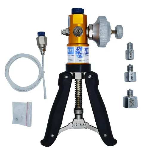 Miniatura 7 de Calibrador manual de presión y vacío (rango: -13 a 435 PSI) (solo bomba manual) para laboratorios de calibración, calibración de campo y calibración