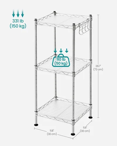 Miniatura 7 de SONGMICS Estante de baño de 3 niveles, estante de almacenamiento para espacio pequeño, con 3 revestimientos de estante de PP, gancho extraíble