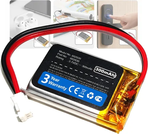 Batería LiPo de 300 mAh 3.7 V 602030 con 2 cables JST PH2.0.000 in Conector 602030 Batería recargable resistente a altas temperaturas para