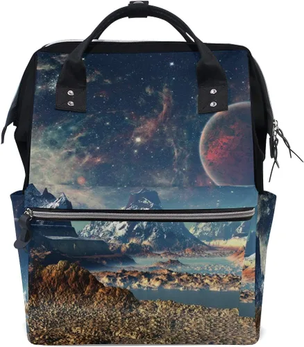 Bolsa de pañales para bebés de gran capacidad, estilista de peluquería, tijeras de impresión duradera multifunción mochila de viaje, Alien Planeta
