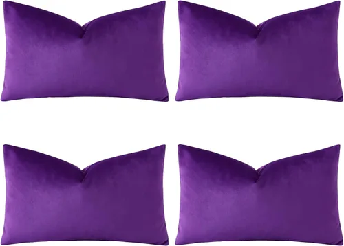 Miniatura 6 de OTOSTAR Juego de 4 fundas de almohada decorativas de terciopelo suave, fundas de cojín lumbares sólidas, fundas de cojín lujosas para sofá, Morado