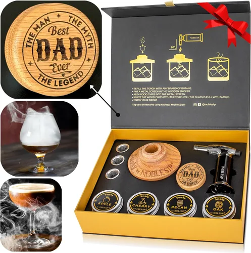 Juego de Ahumador de Whisky para Cóctel (𝗕𝗘𝗦𝗧 𝗗𝗔𝗗 𝗘𝗩𝗘𝗥) Grabado. Juego de bar Premium NOBLESIP con todo lo que necesitas para ahumar fácilmente