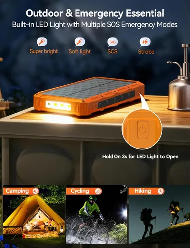 Miniatura 6 de Cargador solar-banco de energía – Cargador de batería solar de 20000 mAh, cargador de batería solar, cables integrados de carga rápida de 20 W