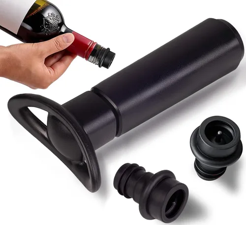 Juego de bomba de vacío de vino y 2 tapones, conservador de vino reutilizable para sellado hermético, mantiene el vino fresco durante más tiempo (1