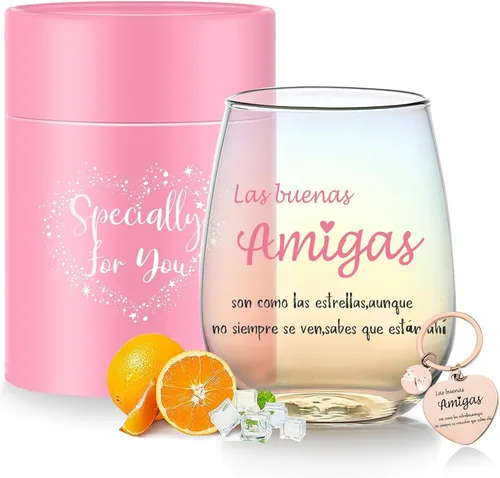 Yalucky Regalos para mujer amiga, vaso de vidrio de 16.2 fl oz, regalos de cumpleaños para mujer, Llaveros para mujeres, regalo de graduación y