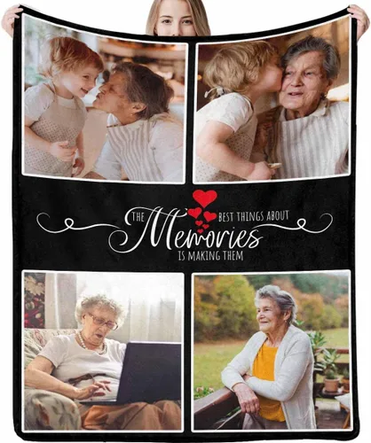 Miniatura 14 de LOSARON Mantas conmemorativas personalizadas con fotos por pérdida de madre, papá, abuela en el cielo en memoria amorosa de flores rojas, 6 fotos