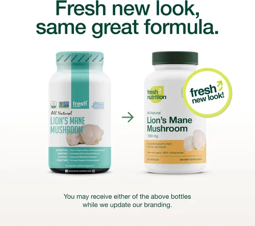 Miniatura 2 de Fresh Nutrition Cápsulas orgánicas de hongos melena de leones - Fórmula verificada de ADN más fuerte - Ricas en alfa glucano - Potente suplemento