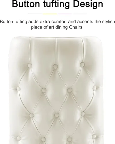 Miniatura 4 de AUZ Sillas de comedor blancas y doradas, sillas tapizadas de piel sintética blanca con respaldo copetudo y patas curvadas de acero inoxidable
