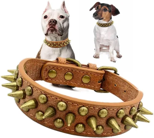 Miniatura 7 de Spike - Collar de perro con remaches con tachuelas vintage de bronce para cachorros, perros pequeños, medianos y grandes, azul, XS