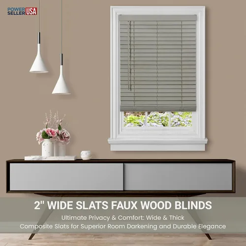 Miniatura 2 de PowerSellerUSA Persianas sin cordones, privacidad y oscurecimiento de la habitación, mini persiana de madera sintética de 2 pulgadas, tratamiento