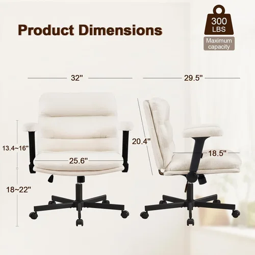 Miniatura 2 de Furniliving Criss Cross Office Chair with Adjustable Flip-up Arms, Premium Chenille Upholstered Cross Legged Chair, Ergonomic Swivel Desk Vanity