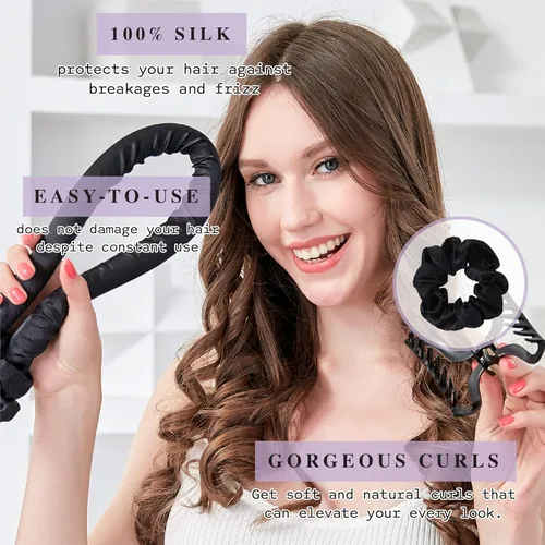 Miniatura 6 de Diadema de seda sin calor, rulos sin calor, rizadores con cintas para dormir, rizadores de pelo de onda suave, herramientas de peinado para cabello