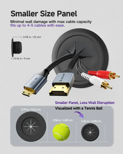 Miniatura 3 de VCELINK Ocultador de cable de TV para TV montado en la pared, paquete de 4 mini ojales negros de 2.36 pulgadas (2.362 in) para organizar cables