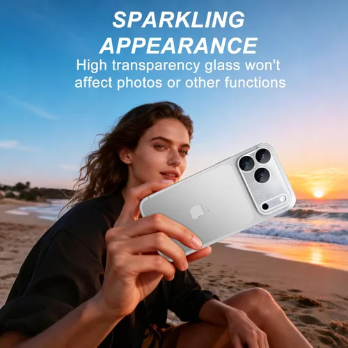 Miniatura 7 de surundo Protector de cámara para iPhone 17 Pro, diseño de purpurina brillante que fluye líquido, funda para teléfono con arena movediza y protección