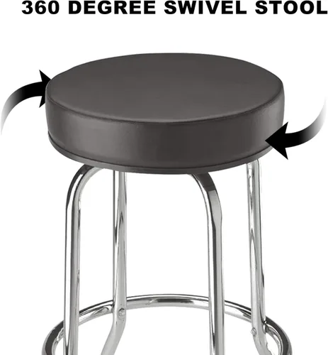 Miniatura 6 de Torin ATRP6185B-1 Taburete giratorio de bar: Asiento acolchado para garaje/taller con patas cromadas, negro