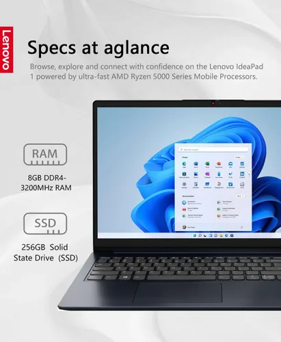 Miniatura 3 de Lenovo Ideapad 1 - Laptop FHD de 15.6 pulgadas (1920 x 1080) IPS 300 nits con pantalla antirreflejos, táctil, Ryzen 5 7520U, 8 GB de RAM, 256 GB