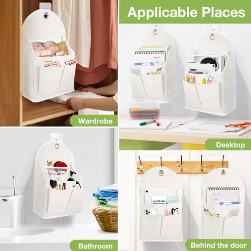 Miniatura 7 de Ndeno Paquete de 2 bolsas organizadoras para colgar en la pared con bolsillos, bolsa de almacenamiento de tela, cesta impermeable sobre la puerta