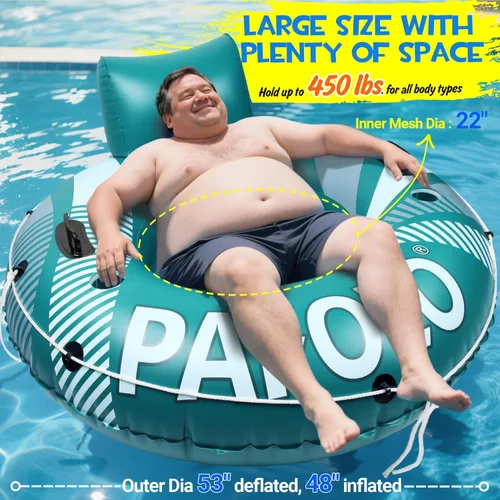 Miniatura 3 de Pool Float Adult, 53" Inflatable Float Tube, River Tubes for Floating Heavy Duty with Mesh Bottom, Inflatable Tube for Beach Lake Rafting, Verde