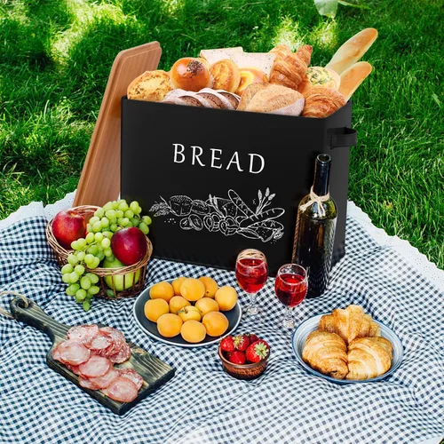 Miniatura 6 de P&P CHEF Panera para encimera de cocina, contenedor de almacenamiento de pan de metal con tapa de corte de madera, gran capacidad para sostener más