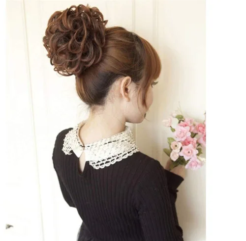 Miniatura 5 de Extensiones de moño sintético rizado y desordenado para mujer, color marrón y negro