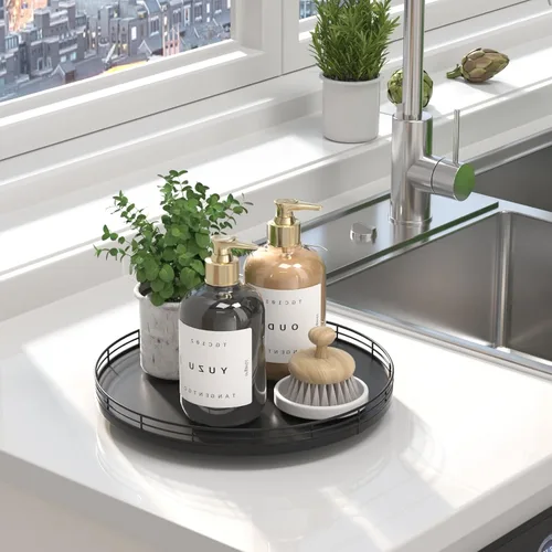 Miniatura 4 de Bandeja de baño de madera de roble de 12 pulgadas para mostrador, bandeja de tocador para perfume, loción, velas, maquillaje, joyería, fregadero