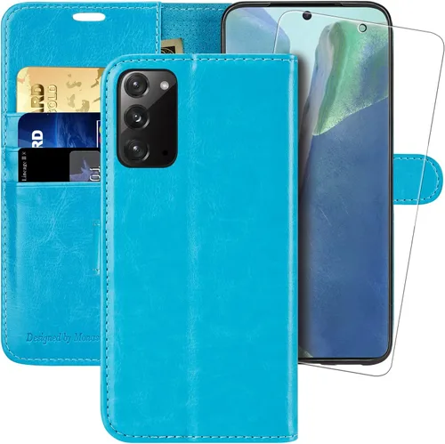 MONASAY Funda tipo cartera compatible con Galaxy Note 20 5G, 6.7 pulgadas, protector de pantalla incluido, bloqueo RFID, funda de piel con tarjetero
